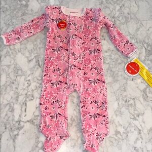 NWT Magnetic Me Velour Pink Floral Footie 9/12M